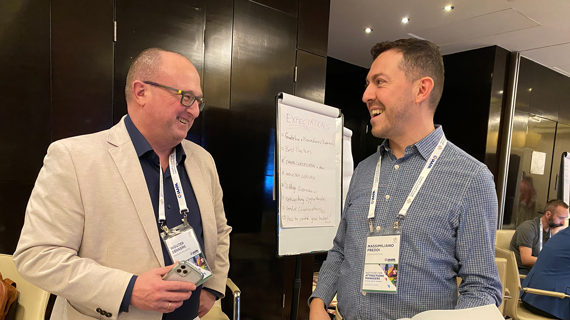 Massi Freddi and Wouter Dekkers talking