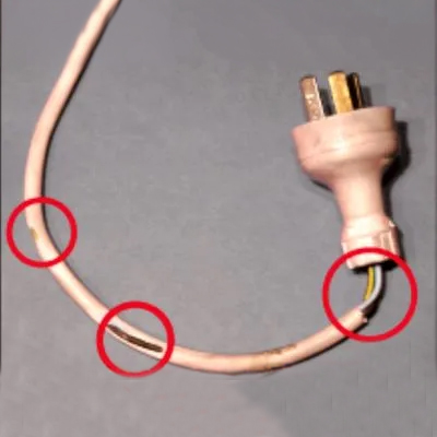 Frayed electrical cord