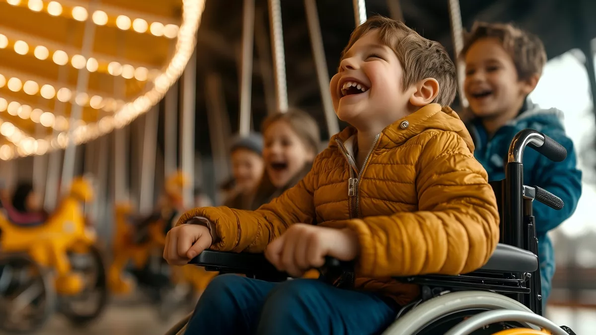 Boy in wheelchair on carousel