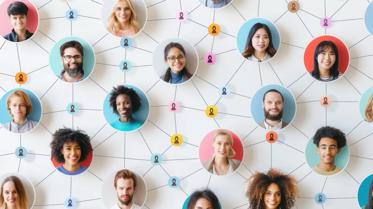 Diverse group of people connected in a network