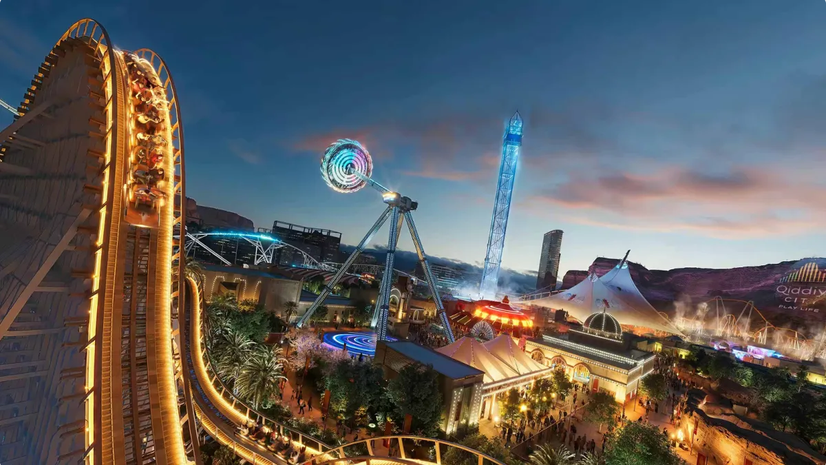 roller coaster park at night