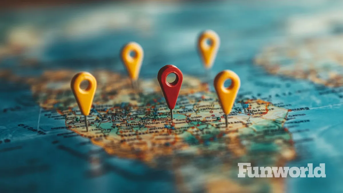 Map with pin point locations on the map.