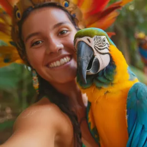 Brazilian Woman with colorful Macaw
