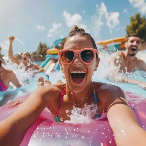 friends having fun on a tube slide