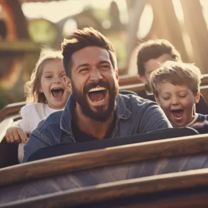 Family with two children on rollercoaster