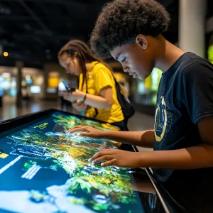 Interactive Museum display with teen interacting with screen