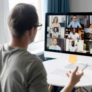 Male on video conference call