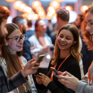 Group of 4 Young Professionals talking at a conference