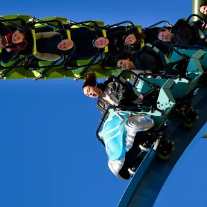 Two tracks of YOY rollercoaster racing as they go down a drop