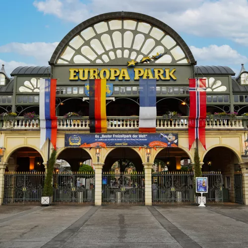 Europa-Park Main Enterance with 8 European country flags