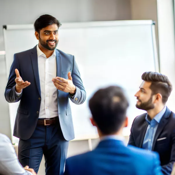 Indian man leading a team