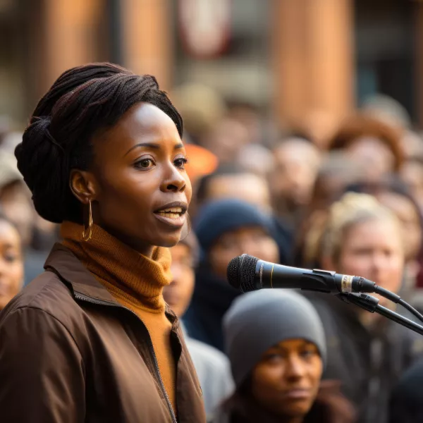 African American Speaker addressing the crowd
