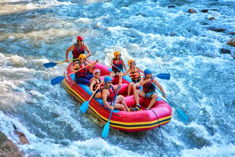 Rafting in a mountain river