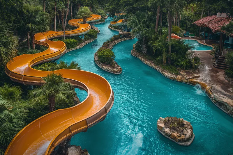 Innovative water park with lazy river and water slide