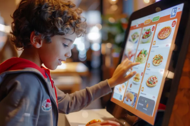 Young boy ordering from a digital menu