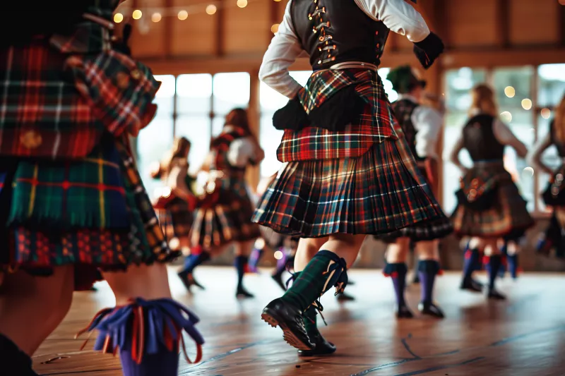 Scottish Highland Dancers in colorful kilts