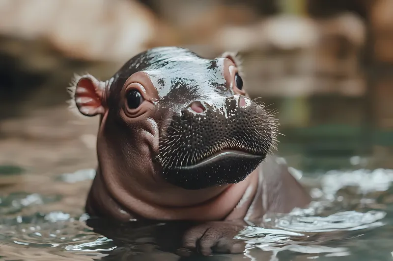 Pygmy Hippo Smiling in a pool