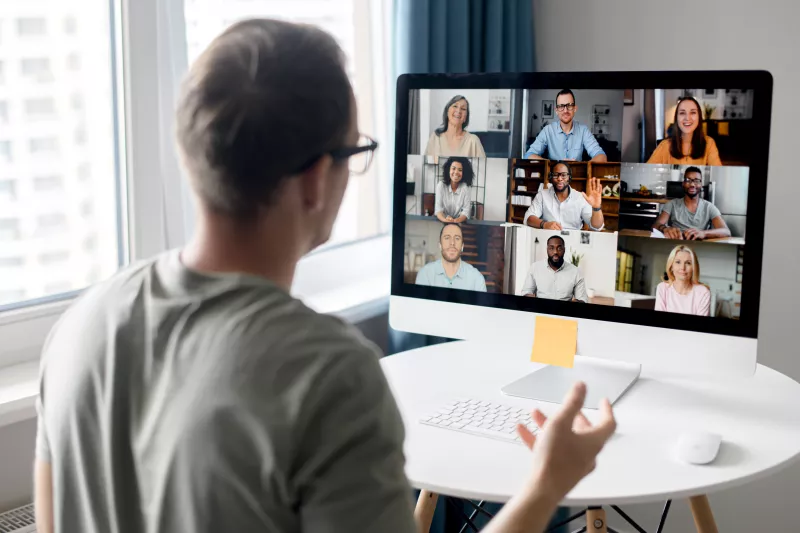 Male on video conference call