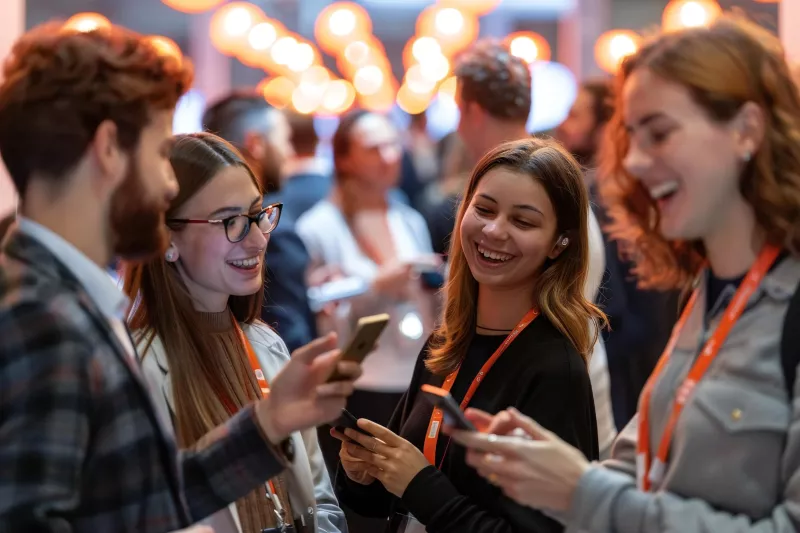 Group of 4 Young Professionals talking at a conference