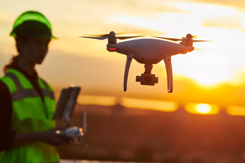 Drone being used by safety worker to inspect something