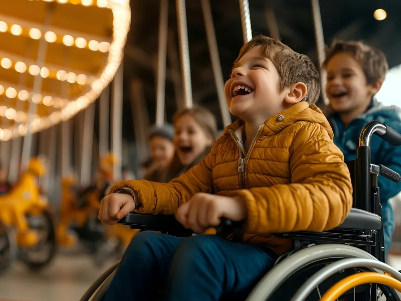 Boy in wheelchair on carousel