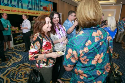 Group of people networking at event