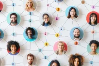 Diverse group of people connected in a network