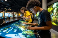 Interactive Museum display with teen interacting with screen