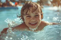Smiling boy swimming