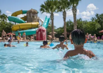 Group having fun in pool