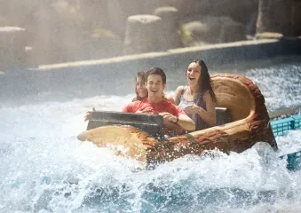 Family smiling on flume ride