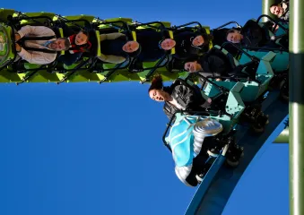 Two tracks of YOY rollercoaster racing as they go down a drop