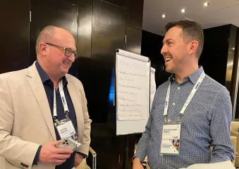 Massi Freddi and Wouter Dekkers talking