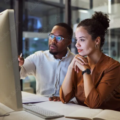 Two coworkers collaborating