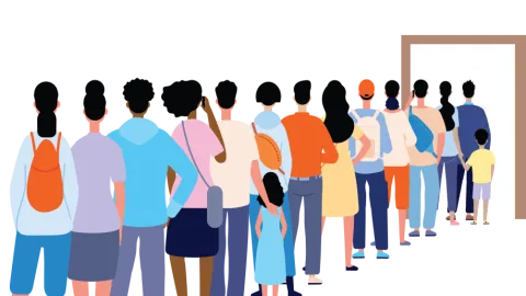 People In Line Safety Info Graphic
