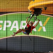Young man using the zipline