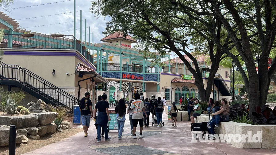 the reimagined entrance plaza of san antonio zoo wtih visitors