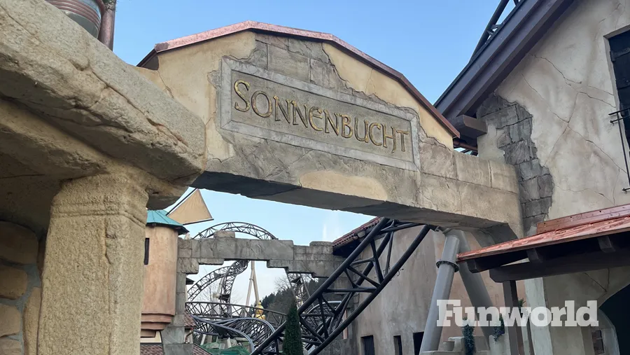 fantasialand new theme park land sonnenbucht entrance sign