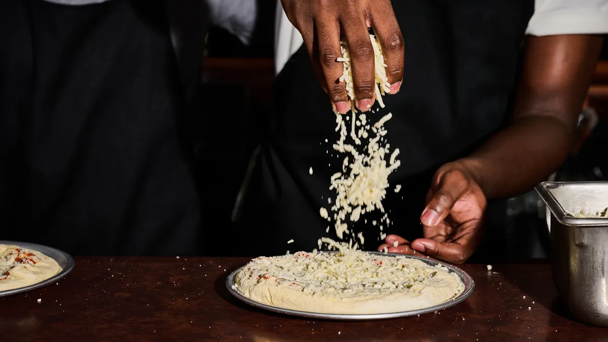 CJ Schwans Villa Prima Personal Cheese Pizza Being Prepared